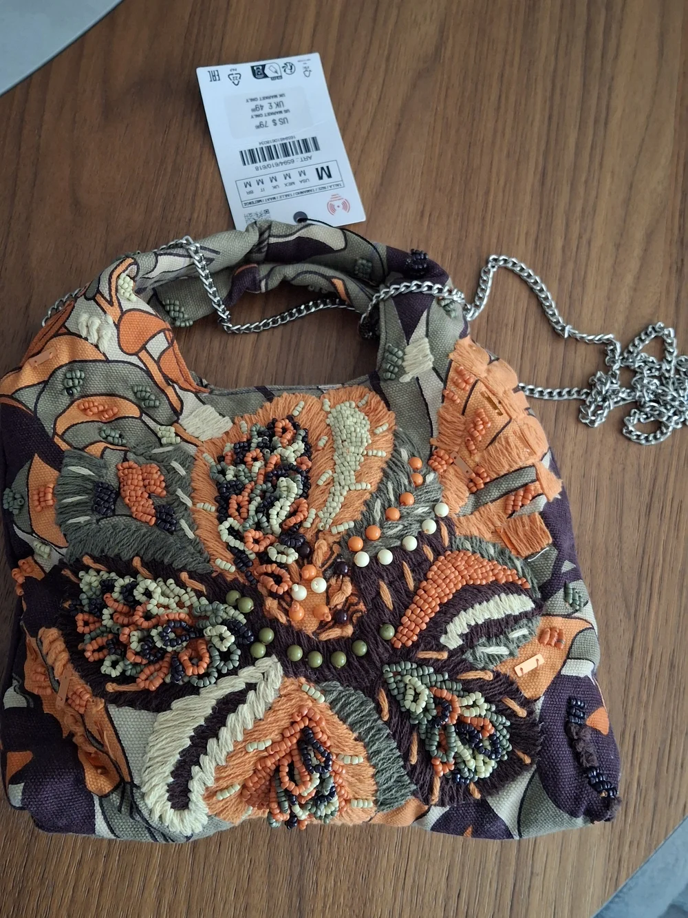 Zara Orange Floral Beaded Embroidered Women’s Handbag